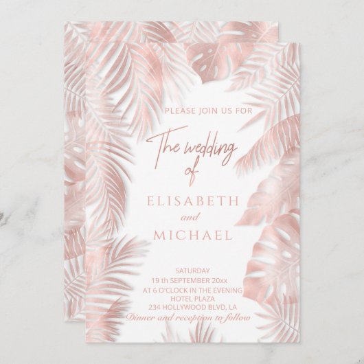 Elegant roos goud folie tropische bladeren romanti kaart (Voorkant / Achterkant)