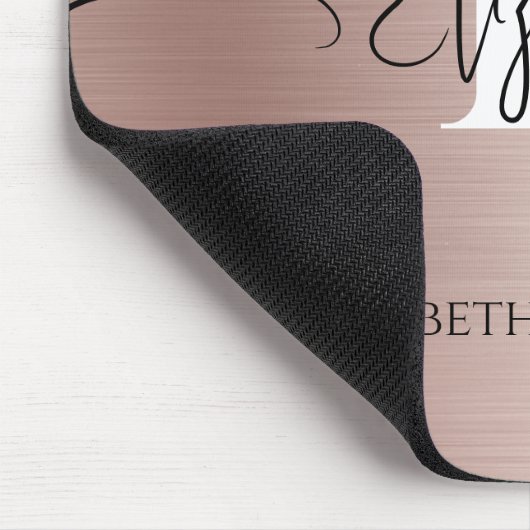 Elegant Roos Goud Geborsteld Metaal Wit Monogram Muismat (Hoek)