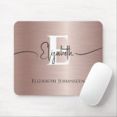 Elegant Roos Goud Geborsteld Metaal Wit Monogram Muismat (Met muis)