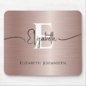 Elegant Roos Goud Geborsteld Metaal Wit Monogram Muismat (Voorkant)