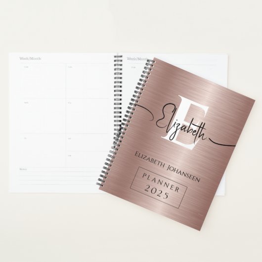 Elegant Roos Goud Geborsteld Metaal Wit Monogram Planner (Display)