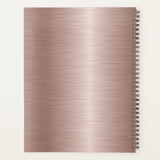 Elegant Roos Goud Geborsteld Metaal Wit Monogram Planner (Achterkant)