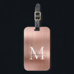 Elegant Roos Goud Geborsteld Metalen Script Monogr Bagagelabel<br><div class="desc">Roze Rose Goud Geborsteld Metalen Script Monogram Schattige Tas Label</div>