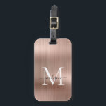 Elegant Roos Goud Geborsteld Metalen Script Monogr Bagagelabel<br><div class="desc">Roze Rose Goud Geborsteld Metalen Script Monogram Schattige Tas Label</div>