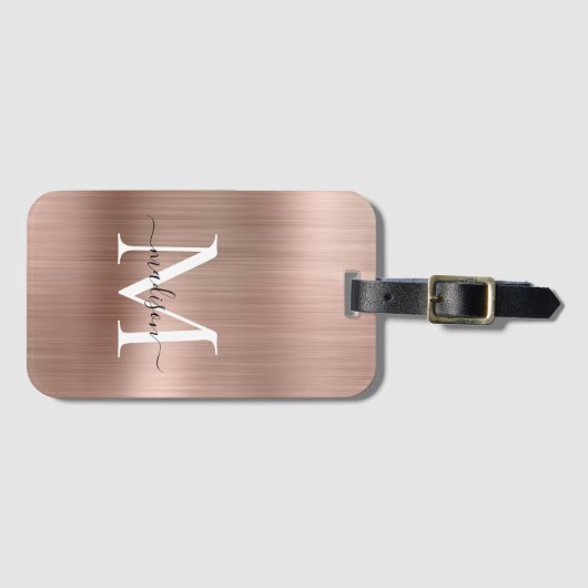 Elegant Roos Goud Geborsteld Metalen Script Monogr Bagagelabel (Voorkant (horizontaal))
