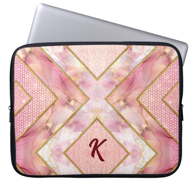 Elegant roos goud girly geometrisch schetsboek laptop sleeve (Voorkant)