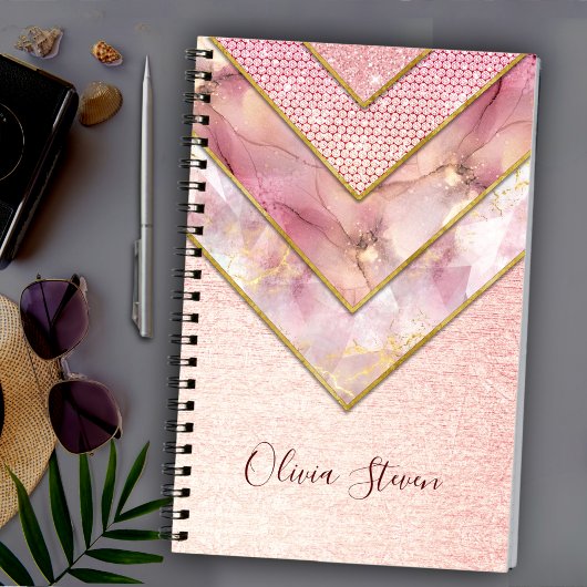 Elegant roos goud girly geometrisch schetsboek notitieboek
