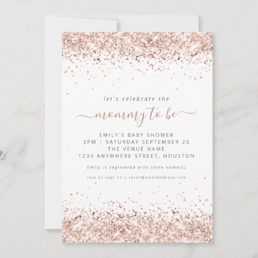 Elegant Roos Goud Glitter Baby shower Kaart (Voorkant)