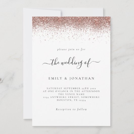Elegant Roos Goud Glitter Border Bruiloft Wit Kaart (Voorkant)
