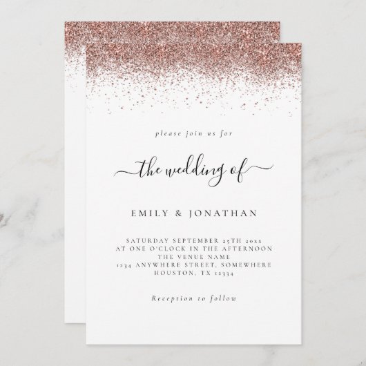 Elegant Roos Goud Glitter Border Bruiloft Wit Kaart (Voorkant / Achterkant)