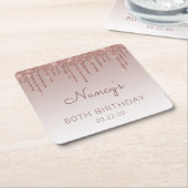 Elegant Roos Goud Glitter Drip 80ste Verjaardagsfe Kartonnen Onderzetters (Schuin)