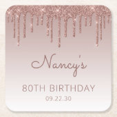Elegant Roos Goud Glitter Drip 80ste Verjaardagsfe Kartonnen Onderzetters (Voorkant)