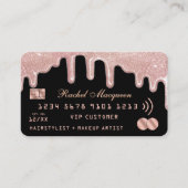 Elegant Roos Goud Glitter Drips Zwart Credit Visitekaartje (Voorkant)