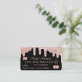 Elegant Roos Goud Glitter Drips Zwart Credit Visitekaartje (Staand voorkant)
