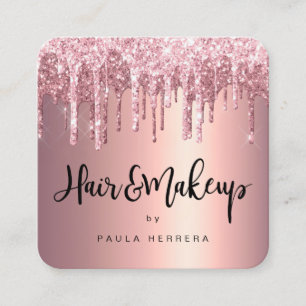 Elegant roos goud glitter druppelt haar make-up op vierkante visitekaartje