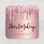 Elegant roos goud glitter druppelt haar make-up op vierkante visitekaartje (Voorkant)
