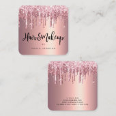 Elegant roos goud glitter druppelt haar make-up op vierkante visitekaartje (Voorkant / Achterkant)