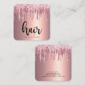 Elegant roos goud glitter druppelt haarstylist vierkante visitekaartje (Voorkant / Achterkant)