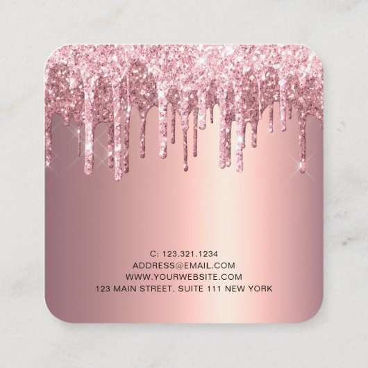 Elegant roos goud glitter druppelt haarstylist vierkante visitekaartje (Achterkant)
