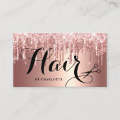 Elegant roos goud glitter druppelt haarstylist visitekaartje (Voorkant)