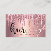 Elegant roos goud glitter druppelt haarstylist visitekaartje (Voorkant)