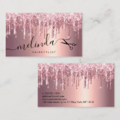 Elegant roos goud glitter druppelt haarstylist visitekaartje (Voorkant / Achterkant)