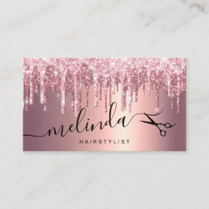 Elegant roos goud glitter druppelt haarstylist visitekaartje