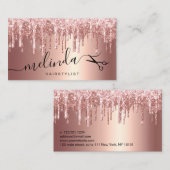Elegant roos goud glitter druppelt haarstylist visitekaartje (Voorkant / Achterkant)