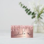 Elegant roos goud glitter druppelt haarstylist visitekaartje (Staand voorkant)