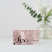 Elegant roos goud glitter druppelt haarstylist visitekaartje (Staand voorkant)
