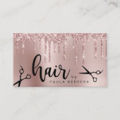 Elegant roos goud glitter druppelt haarstylist visitekaartje (Voorkant)
