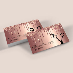 Elegant roos goud glitter druppelt haarstylist visitekaartje