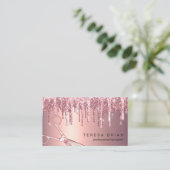 Elegant roos goud glitter druppelt haarstylist visitekaartje (Staand voorkant)