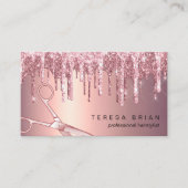 Elegant roos goud glitter druppelt haarstylist visitekaartje (Voorkant)