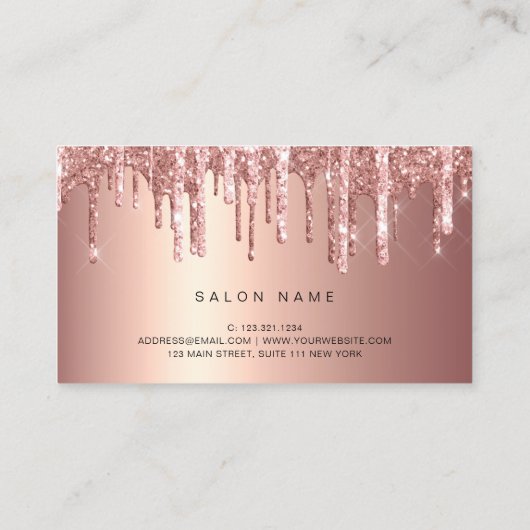 Elegant roos goud glitter druppelt haarstylist visitekaartje (Achterkant)