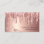 Elegant roos goud glitter druppelt haarstylist visitekaartje (Voorkant)
