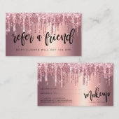Elegant roos goud glitter druppelt make-up aanbevelingskaartje (Voorkant / Achterkant)