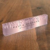 Elegant roos goud glitter druppelt make-up naambordje (Zijkant)