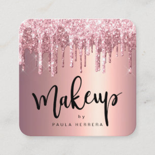 Elegant roos goud glitter druppelt make-up vierkante visitekaartje