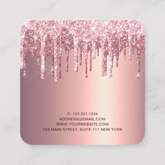 Elegant roos goud glitter druppelt make-up vierkante visitekaartje (Achterkant)