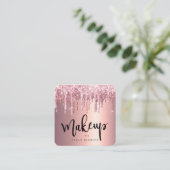 Elegant roos goud glitter druppelt make-up vierkante visitekaartje (Staand voorkant)