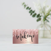 Elegant roos goud glitter druppelt make-up visitekaartje (Staand voorkant)
