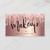 Elegant roos goud glitter druppelt make-up visitekaartje (Voorkant)