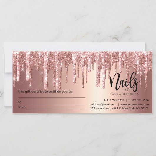 Elegant roos goud glitter druppelt nagels (Achterkant)