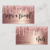 Elegant roos goud glitter druppelt nagels aanbevelingskaartje (Voorkant / Achterkant)