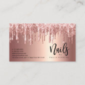 Elegant roos goud glitter druppelt nagels afsprakenkaartje (Achterkant)