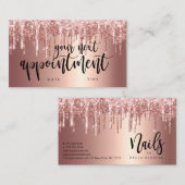Elegant roos goud glitter druppelt nagels afsprakenkaartje (Voorkant / Achterkant)