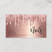 Elegant roos goud glitter druppelt nagels klantenkaartje (Achterkant)