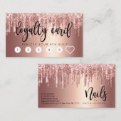 Elegant roos goud glitter druppelt nagels klantenkaartje (Voorkant / Achterkant)