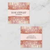 Elegant roos goud glitter druppelt nagels vierkante visitekaartje (Voorkant / Achterkant)